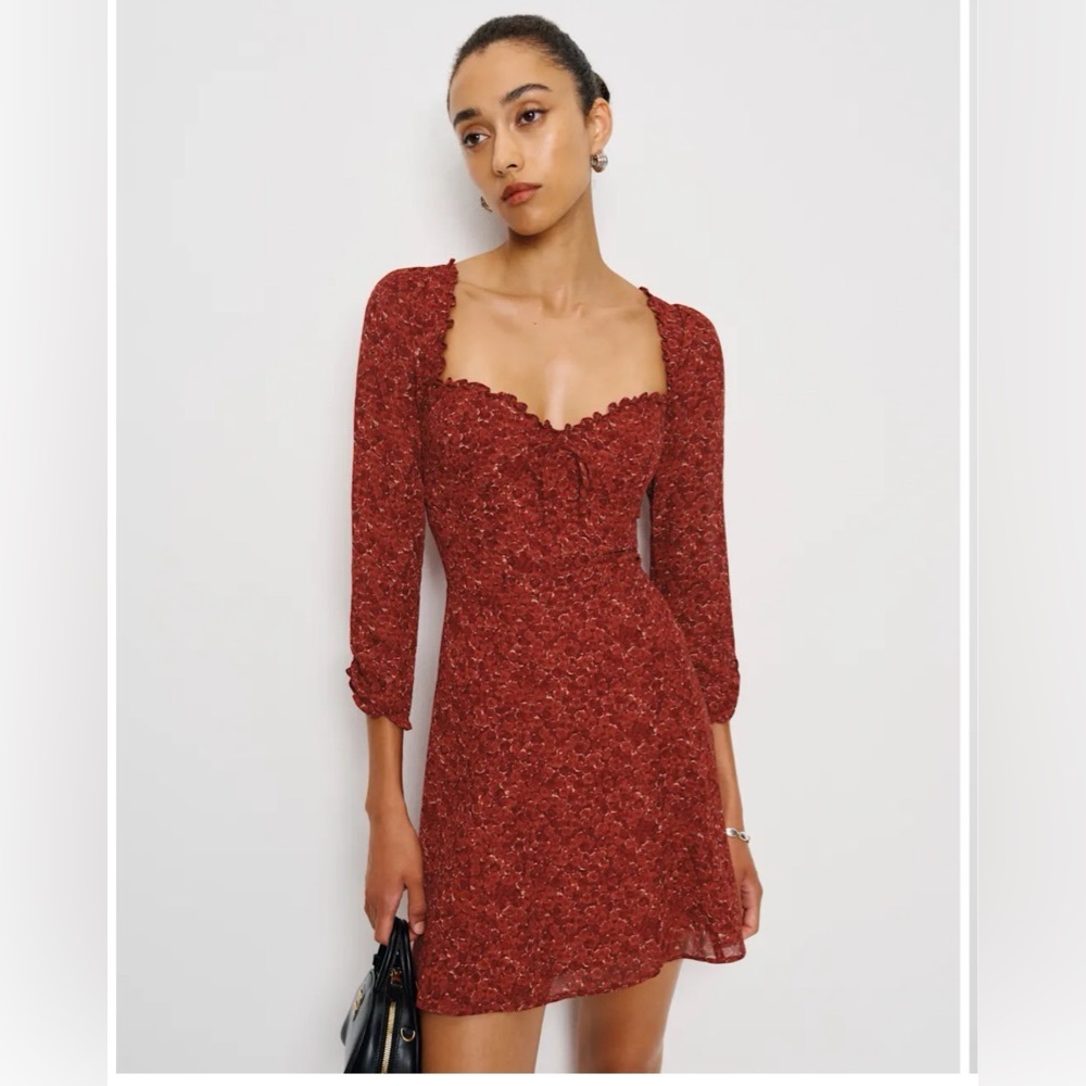 Reformation Scarlet Floral Long Sleeve mini  Dress